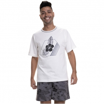Pijama de Manga em Malha Masculino Floral