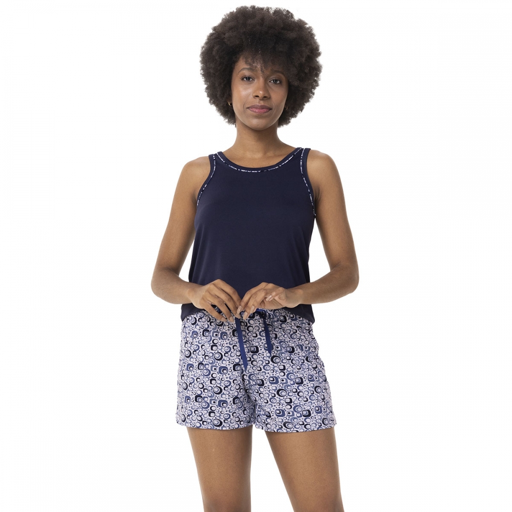 Pijama Short Doll Regata Malha Modal - Toque Suave - Marinho