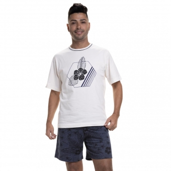 Pijama de Manga em Malha Masculino Floral