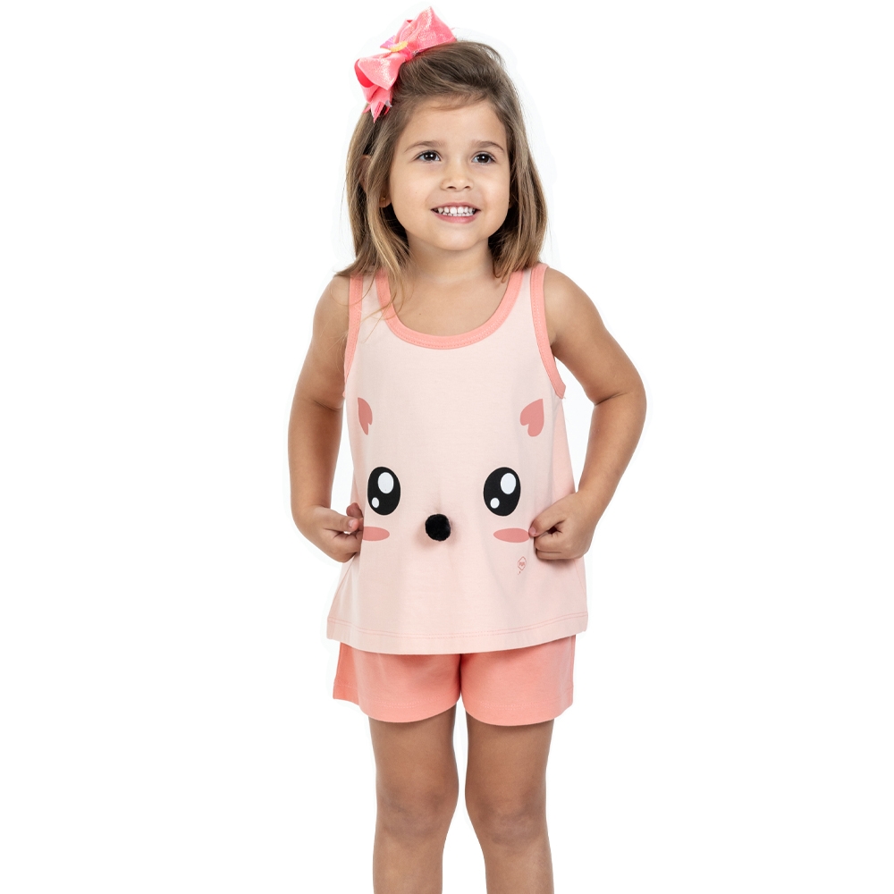 Short Doll Infantil em Malha Bichinhos - Salmão