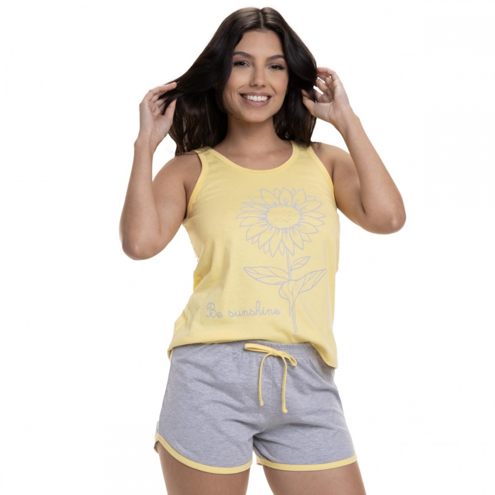 Short Doll com Regata em Malha 100% Algodão com Estampa - Baunilha