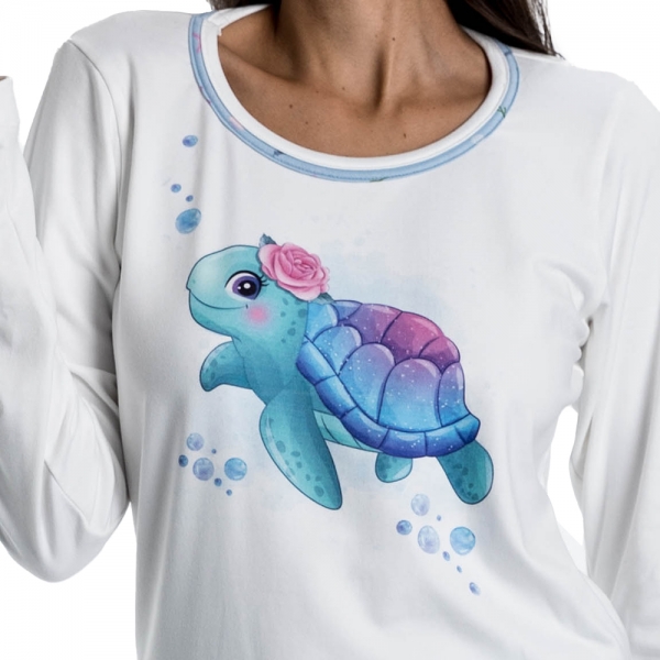 Pijama de frio com estampa - tartaruguinha - Azul