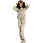 Pijama em Pelúcia Lisa - Bege