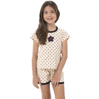 Pijama Infantil Feminino Manga Curta Poá – Malha Algodão