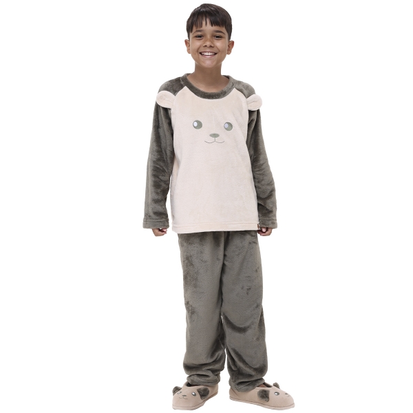 Pijama Infantil Inverno Fleece Bordado Urso - Verde
