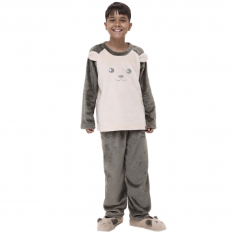 Pijama Infantil Inverno Fleece Bordado Urso