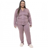 Pijama Feminino Plus Size Inverno Malha Aveludada Abotoado - Amora