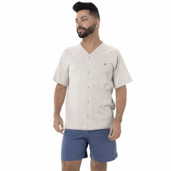 Pijama Masculino em Malha de Algodão com Botões