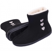 Bota Cano Longo Malha Aveludada Coração Inverno - Preto