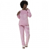 Pijama Inverno Fleece Peluciado com Bordado de Flores - Rosa