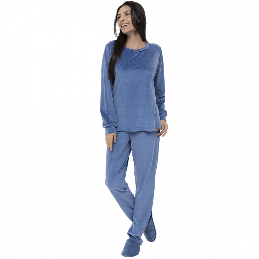 Pijama Feminino Plush Super Soft - Cachorrinhos - Índigo