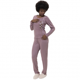 Conjunto Pijama Inverno Feminino Malha Aveludada Coração