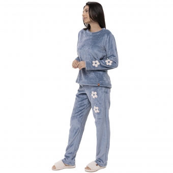 Pijama Inverno Fleece Peluciado com Bordado de Flores
