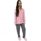 Pijama Puff Modal Winter Elastano Aberto - Rosa