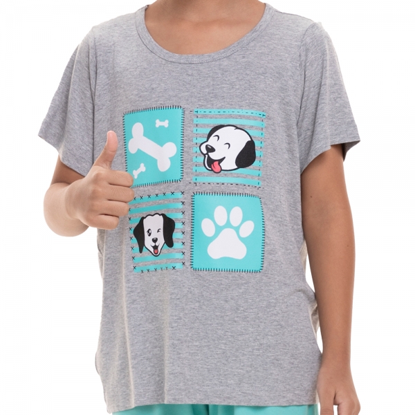 Pijama Infantil em Viscolycra Estampa Cachorrinhos - Verde