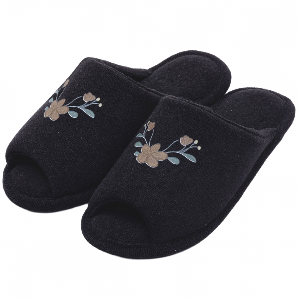 Pantufa Eva Atoalhada Flores - Anatômica Flexível - Preto