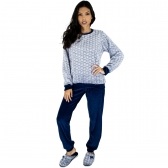 Pijama em Plush com Pelúcia Trabalhada - Marinho