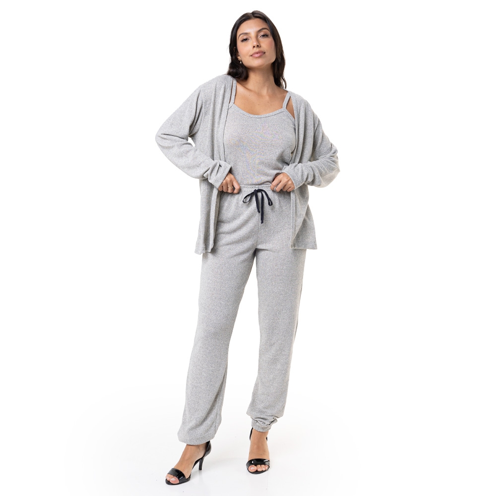 Conjunto Casual Malha Winter com Detalhes em Botões - Mescla
