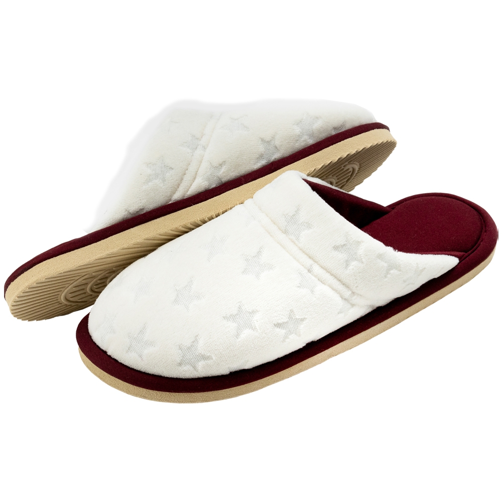 Pantufa Sola Plana Em Plush Estrela Com Ultrasoft - Bordo