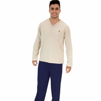 Pijama Masculino Conjunto Calça e Blusa Manga Longa Malha Algodão - Puff