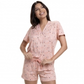 Short Doll Estampado de Manga com Botões em Modal Summer - Salmão