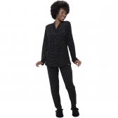 Pijama Feminino Inverno Malha Aveludada Abotoado Corações - Preto