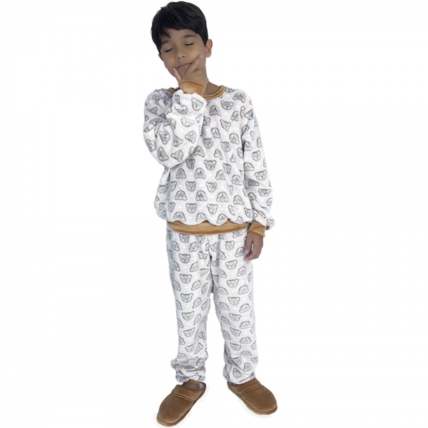 Pijama Puff Kids Pelúcia Fleece Infantil Unisex - Bege