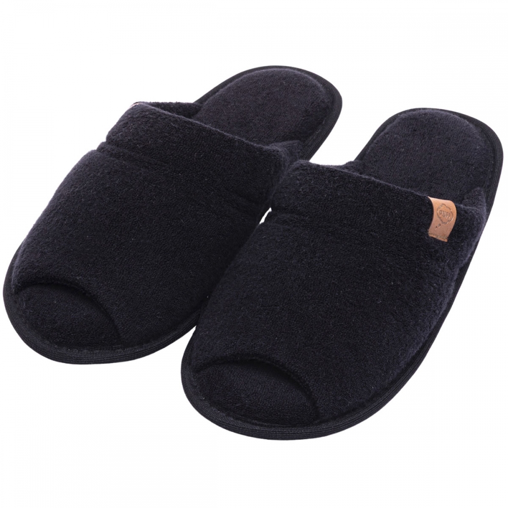 Pantufa Atoalhada Aberta: Conforto Flexível para Seus Pés - Preto