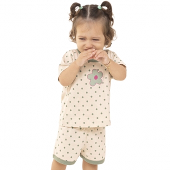 Pijama Bebê Feminino Short Algodão Poá Florzinha