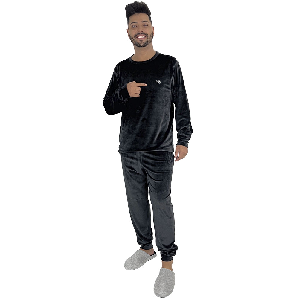 Pijama Puff Sr P Plush Super Soft Masculino Elastano - Preto