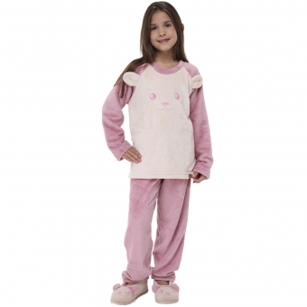 Pijama Infantil Inverno Fleece Bordado Urso