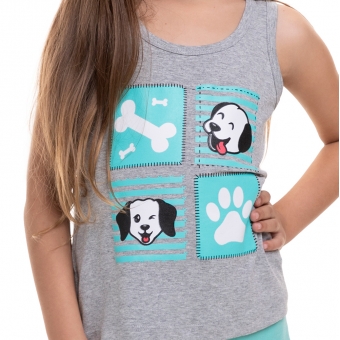 Short Doll Regata em Viscolycra com Estampa de Cachorrinhos