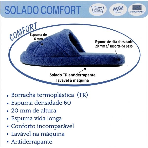 Pantufa PUFF Masculina Atoalhada Lavável à Máquina - Marinho