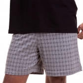 Pijama de Manga em Malha 100% Algodão Montanha com Jacquard Xadrez - Preto