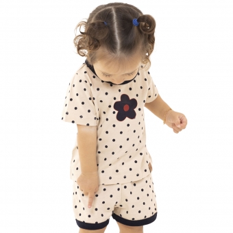 Pijama Bebê Feminino Short Algodão Poá Florzinha