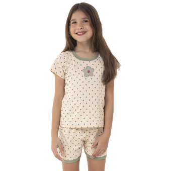 Pijama Infantil Feminino Manga Curta Poá – Malha Algodão