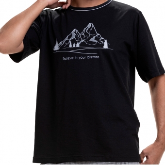 Pijama de Manga em Malha 100% Algodão Montanha com Jacquard Xadrez