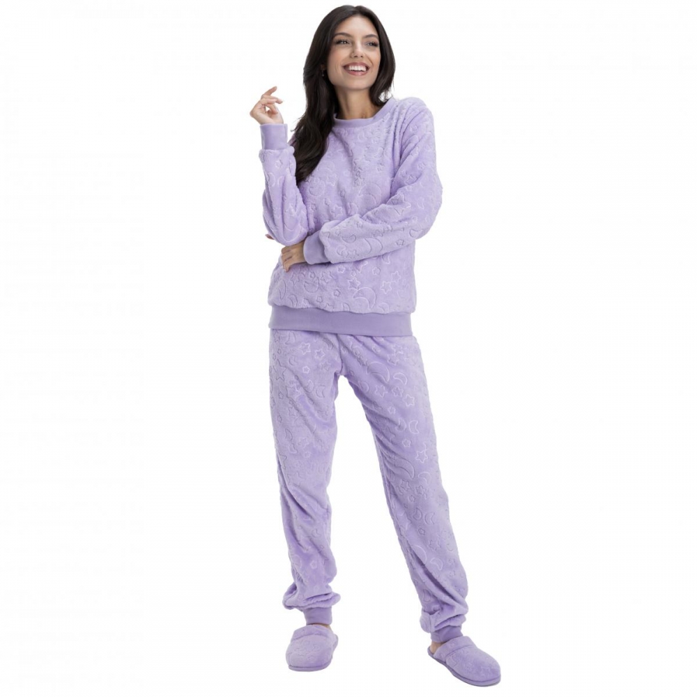 Pijama Microsoft Com Pelúcia Detalhada - Estrela - Lilás