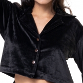 Conjunto casual em Plush com Abertura em Botão - Preto
