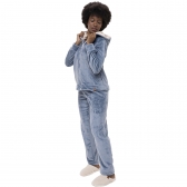 Pijama Feminino de Inverno em Fleece Peluciado com Zíper e Capuz - Índigo