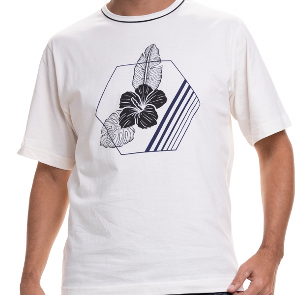 Pijama de Manga em Malha Masculino Floral - Chumbo
