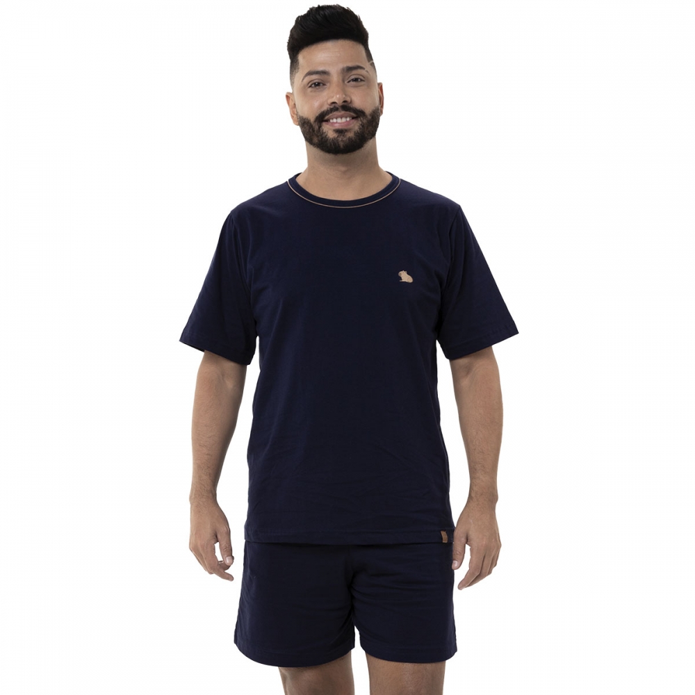 Pijama Masculino Família Capivara Sr.P - Malha Algodão - Marinho