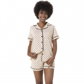 Pijama Short Doll Americano Malha Algodão Poá - Marinho