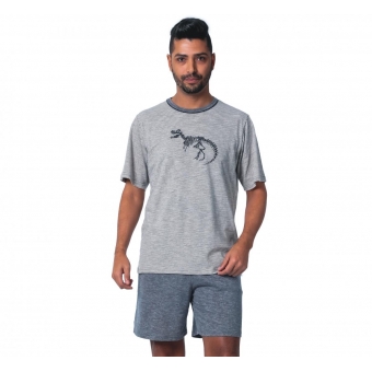 Pijama Masculino em Malha Flamê Listrada Dino