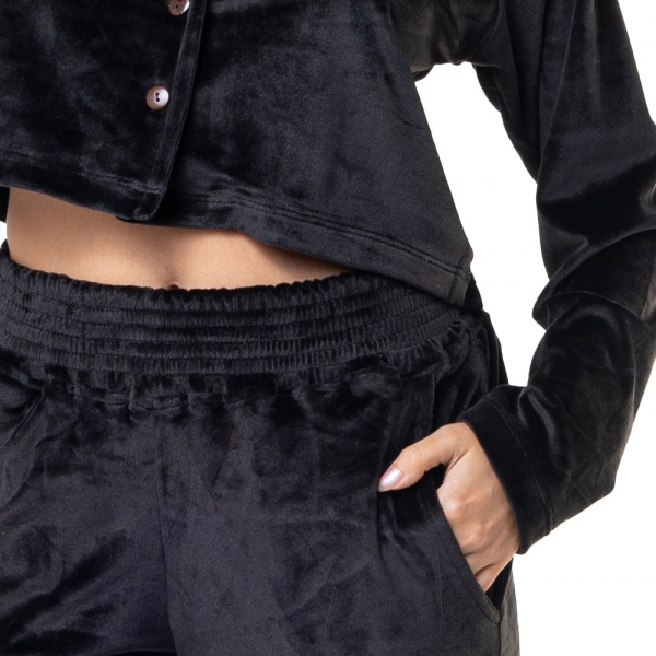 Conjunto casual em Plush com Abertura em Botão - Preto