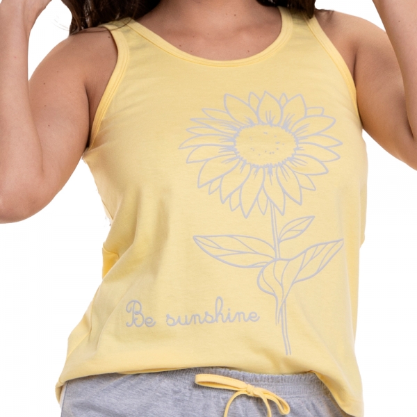 Short Doll com Regata em Malha 100% Algodão com Estampa - Baunilha