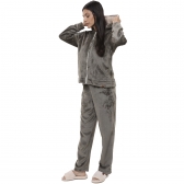 Pijama Feminino de Inverno em Fleece Peluciado com Zíper e Capuz - Verde