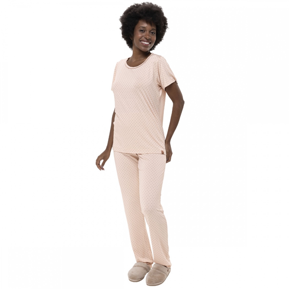 Pijama Feminino Viscolycra Poá ? Conforto e Elegância para Suas Noites - Porcelana