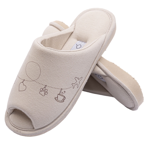 Pantufa Algodão Pingentes de Conforto — Aberta e Anatômica - Bege