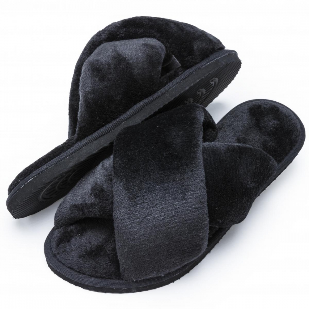 Pantufa Sola Plana em Pelúcia - Preto